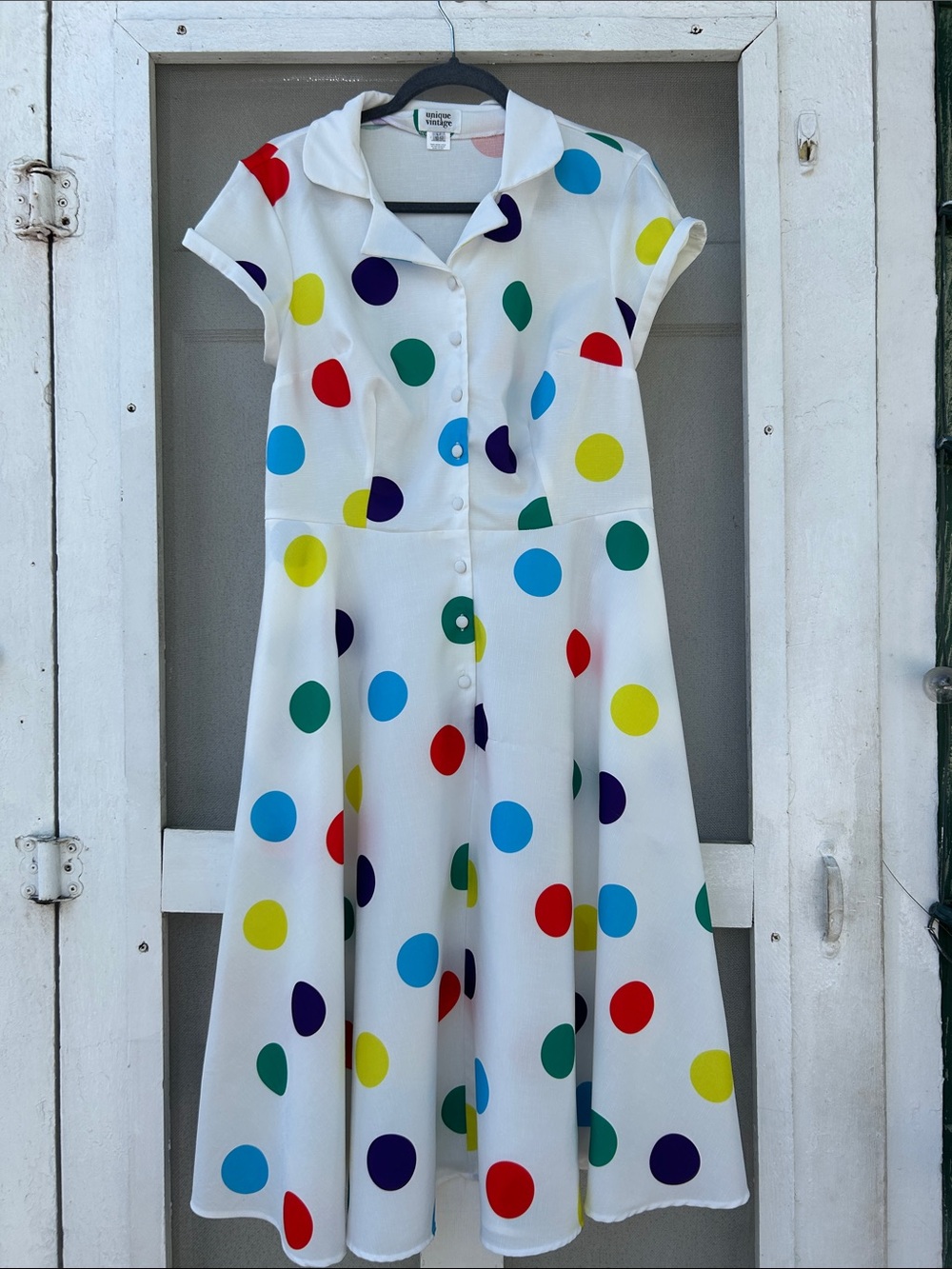 White Polka Dot Fit-and-Flare Dress
